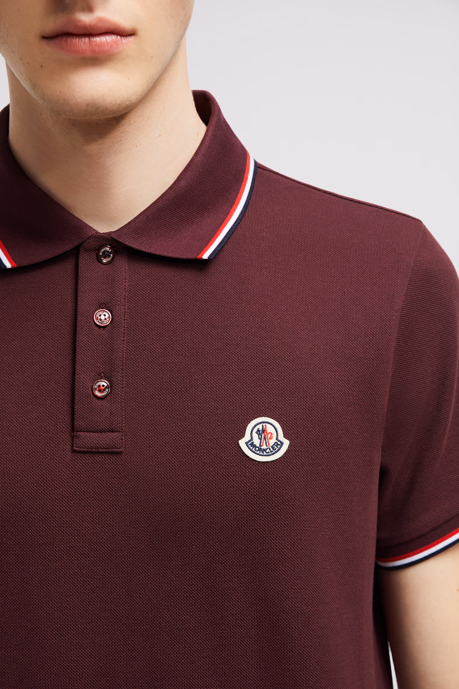 Tricolor-Trimmed Cotton Piquet Polo Shirt Men Red Moncler 6